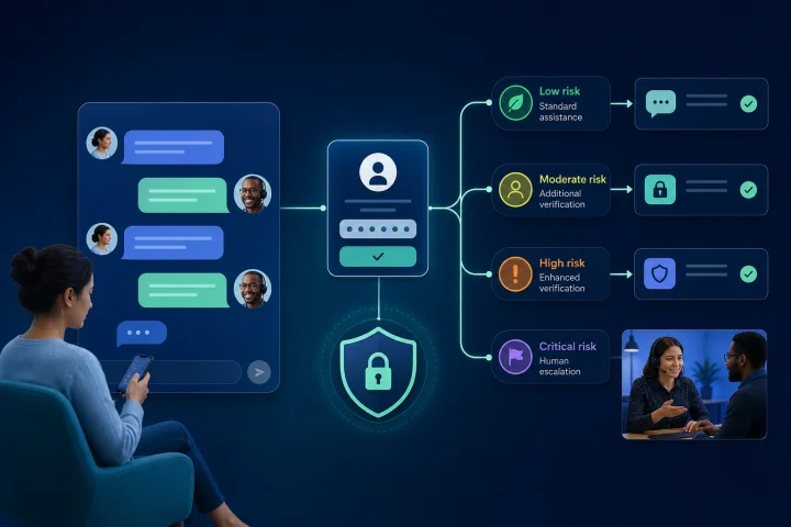 Support specialist reviewing a risk-based identity verification flow for customer chat