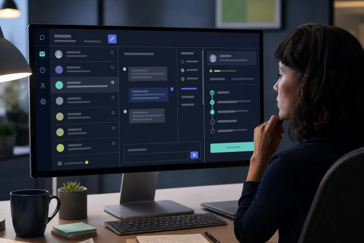 Support manager reviewing sent, delivered and read message states alongside a customer-service case checklist