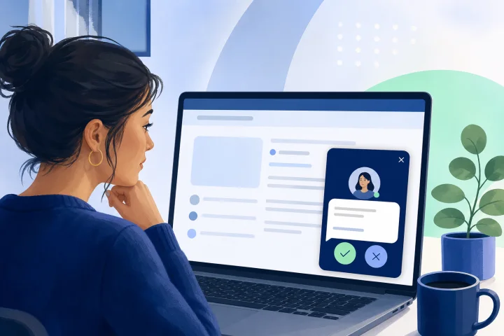 A website customer journey showing a helpful optional WebChat invitation with a clear close button and support alternatives.