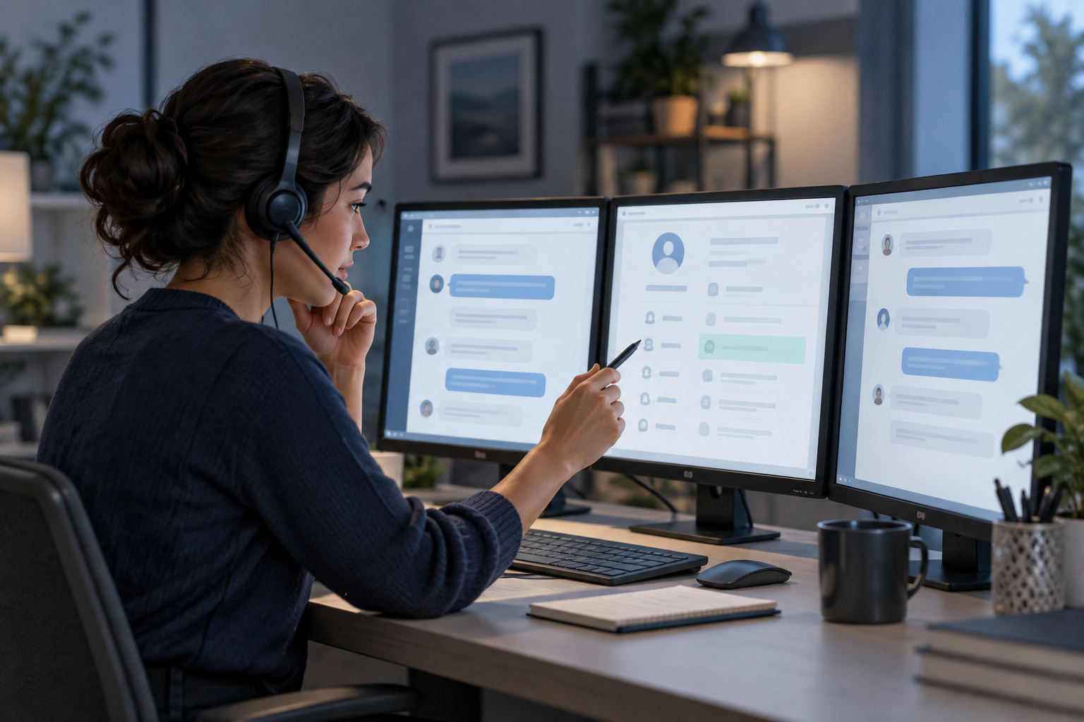 Un opérateur du support compare le message d’un client aux détails de son compte et à une conversation antérieure