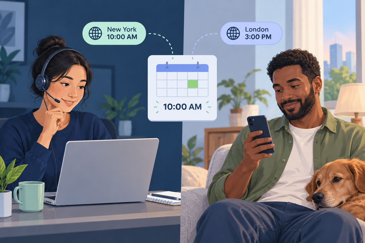 Support operator confirming a callback time across two time zones