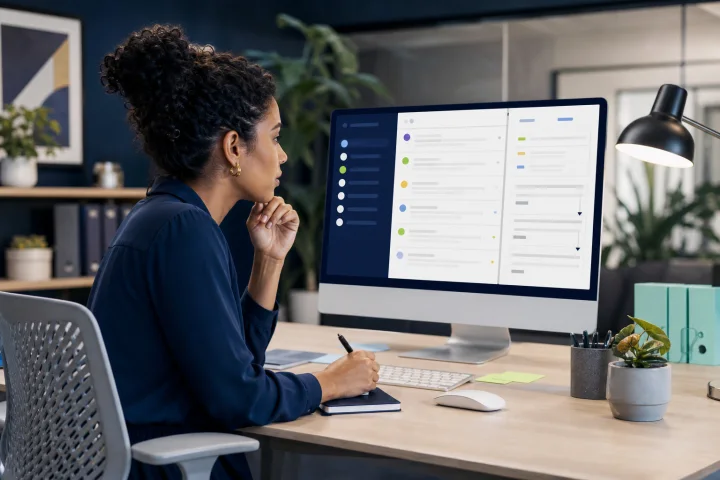 Support operator organizing several customer conversations in a shared inbox